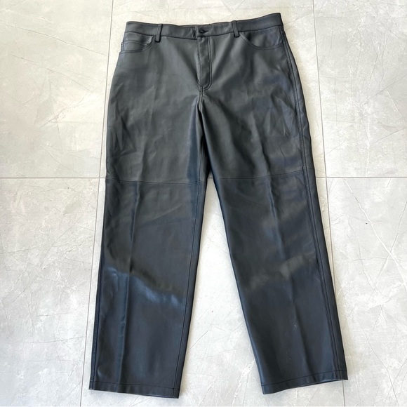 MANGO Black Faux Leather 100% Polyester High Waist Straight Leg Long Pants Sz 12 - Picture 11 of 15